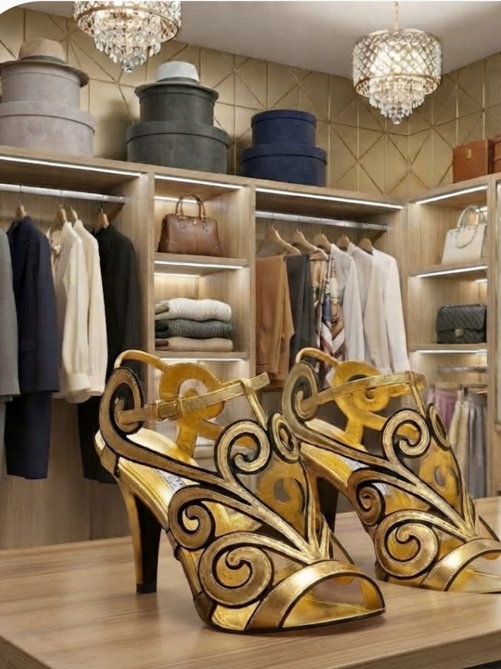Prada Gold Swirl Cutout Dress Sandals